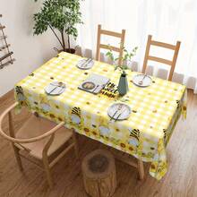 1入組桌布，明亮向日葵蜜蜂桌布，春季野餐裝飾，邊緣壓花工藝，印花桌布，耐污、防水，無摺痕，餐廳、家庭廚房、露台甜蜜家居蜜蜂桌布裝飾、餐桌套 - 彩色 - 查看 3