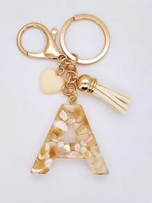 1pc Women's Beige Resin Keychain With Droplet Letter, Heart & Tassel Design, Creative Keyring Bag Charm, Gift For Friends Valentine's Day Valentines Car Accessories Backpack For School Cute Goth Y2k