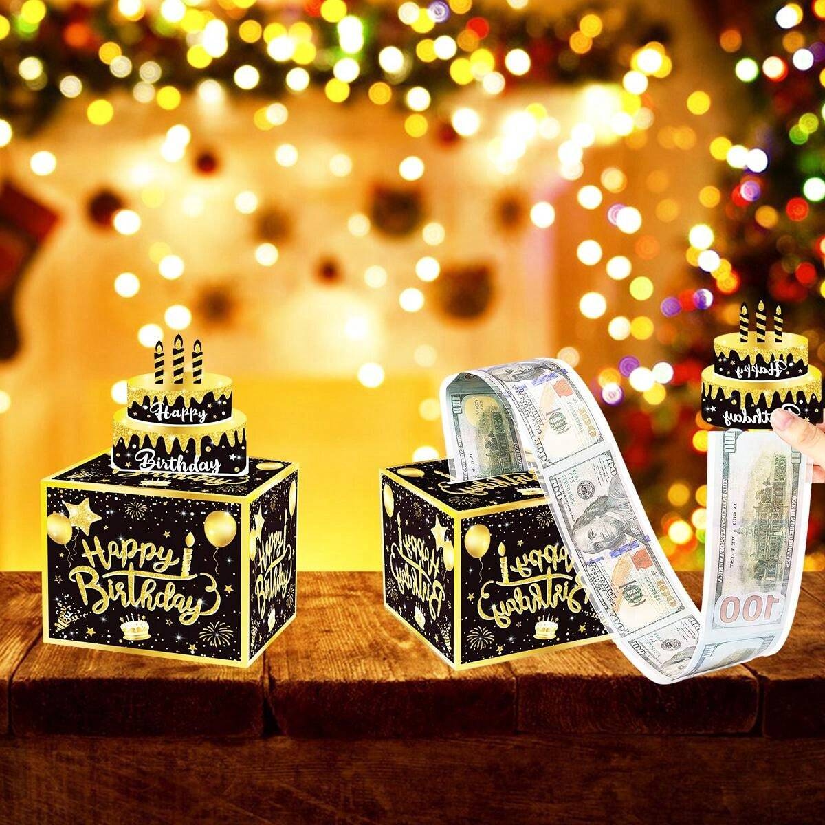 Tirelire Cadeau Anniversaire DIY Avec Carte à Tirer - Boîte Surprise Pour Argent Avec 30 Sacs Transparents - Noir Et Or