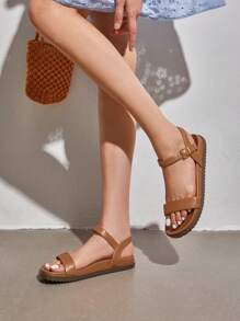 Women's Cute Open Toe One Band Arch Support Comfort Flat Sandals For Summer - màu nâu - Xem 2
