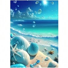 1入組海灘帆布畫，海邊貝殼、海星海洋海報壁畫印刷風景北歐牆壁圖片家居裝飾，不附框架