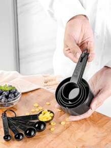 Large And Small Sizes 5pcs Plastic Measuring Cup And Spoon Set With Graduated Scales, Baking Weighing Tools - Black-Large 5-piece set - View 10