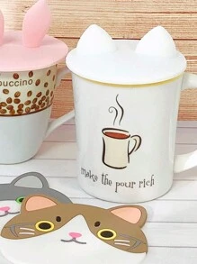 1入組矽膠杯蓋，防塵防漏咖啡杯蓋，帶有貓兔耳朵，適用於熱飲和冷飲