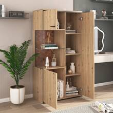 KOMHTOM Witryna stojąca (z oświetleniem LED, 3 drzwiami i szklaną półką) Witryna z regulowanymi półkami, 78x40x150cm