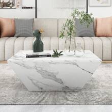 KOMHTOMTavolino (tavolini, tavolino, tavolino, 1 pezzo, aspetto marmo lucido con 2 cassetti), tavolo da soggiorno in legno, trapezoidale, 70 x 70 x 37 cm - Bianco - Visualizzare 5