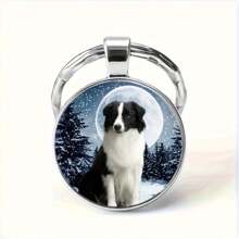 1入/2入潮流珠寶飾品配件DIY鑰匙扣/鑰匙鏈，邊境牧羊犬圖片凸面玻璃吊墜鑰匙扣/鑰匙鏈，男女生日畢業聖誕假期派對創意珠寶禮品 - 銀色 - 查看 4