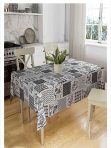 Printed Tablecloth 4 Places 1.40x1.40 For Oxford Kitchen Decoration - Đen và trắng - Xem 3