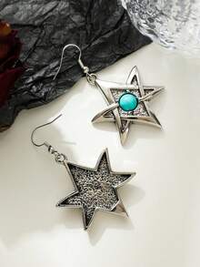 1 par de aretes colgantes plateados con el planeta Saturno y piedras de diamante de imitación, aptos para uso diario - pendientes de saturno - Ver 3