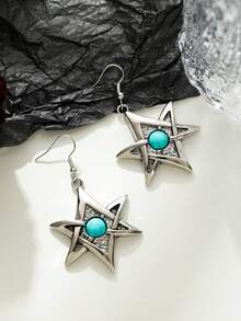 1 par de aretes colgantes plateados con el planeta Saturno y piedras de diamante de imitación, aptos para uso diario - pendientes de saturno - Ver 2