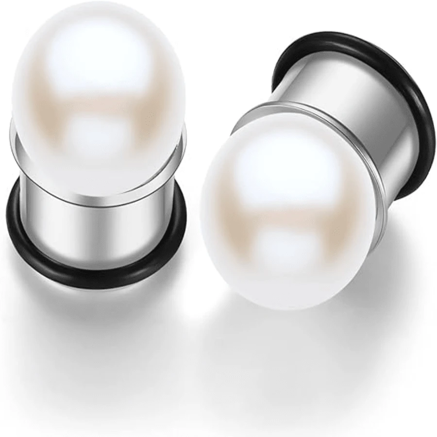 2pcs Pearl Ear Gauges, Women's White Pearl Ear Plugs Earrings, Ear Stretchers, Piercing Jewelry, Wedding Accessories - Round - View 13