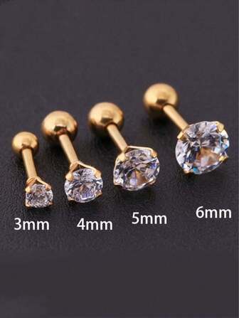 1pc Stainless Steel & Titanium Steel Metal Threaded Stud Earring With Cubic Zirconia