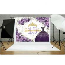 Telón de fondo de fotografía para quinceañera de 15 años para decoraciones de fiesta de cumpleaños dulce de 15 telón de fondo fotográfico en color morado, accesorio de fotografía en vinilo - Sección B - Ver 2