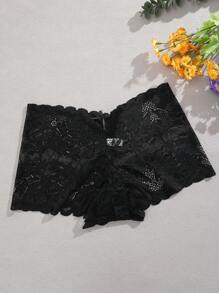 FINETOO Women's Solid Color All Lace Low-Waist Hipster Panties - Black - View 6