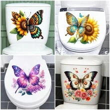 1PC Butterfly Flower Decorative Toilet Sticker, Removable PVC Material Toilet Sticker, Suitable For Bathroom Toilet Sticker, 11.8inchX11.8inch - Multicolor - View 14