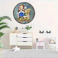 1入組8*8英寸花裝飾圓形復古招牌，錫板圓形牌匾，花環招牌適用於牆面/房間/家居/餐廳/酒吧/車庫裝飾（20*20cm） - 彩色 - 查看 4