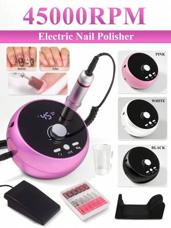 LIMEGIRL New Professional Nail Drill 45000RPM, Suitable For Acrylic Nails & Gel Nails, Electric Nail File Kit, Super Quiet, New Polishing Pen Nail Grinding Set, For Home And Salon Use, Comes With 6 Sanding Bands And Drill Bits