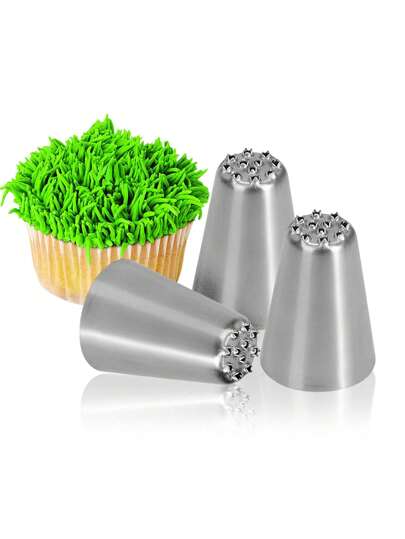 3pcs Easy-To-Use Stainless Steel Seamless Grass Piping Tip For Perfect Cake And Cream Piping, Cupcake Mousse Cake Decorating Tips Piping Nozzles DIY Baking Tools