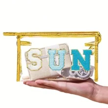 1pc Transparent Zipper Letter Pencil Case, Multifunctional PVC Travel Pouch, Clear Toiletry Makeup Bag, Water-Resistant Storage Bag