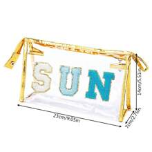 1pc Transparent Zipper Letter Pencil Case, Multifunctional PVC Travel Pouch, Clear Toiletry Makeup Bag, Water-Resistant Storage Bag