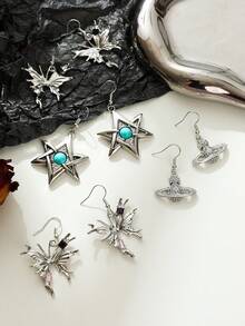 1 par de aretes colgantes plateados con el planeta Saturno y piedras de diamante de imitación, aptos para uso diario - pendientes de saturno - Ver 1