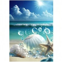 1入組海灘帆布畫，海邊貝殼、海星海洋海報壁畫印刷風景北歐牆壁圖片家居裝飾，不附框架