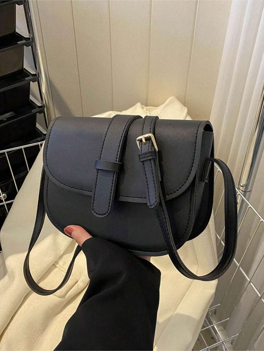 New Ladies Retro Soft Surface Leather Saddle Crossbody Mini Small Bag - Black - View 1