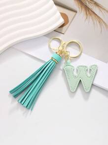 1款可愛多色PU皮流蘇帶26個字母精美鑰匙扣，汽車鑰匙扣，背包裝飾吊飾，適合日常使用，假日禮物，最理想的朋友禮物 - 彩色 - 查看 28