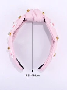 1pc Pink Headband For Women Girls,Rhinestone&Daisy Decor Hair Band,Elegant Head Bands Wide Hair Accessories For Women - Baby Pink - View 4