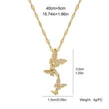 1pc Elegant Copper Inlaid Zirconia Butterfly Pendant With Stainless Steel Chain Women's Necklace, Fashionable & Perfect For Any Occasion - Yellow Gold - View 6