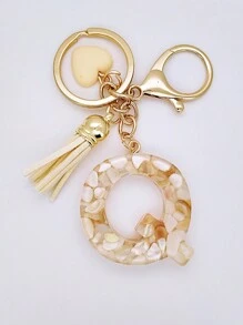 1pc Women's Beige Resin Keychain With Droplet Letter, Heart & Tassel Design, Creative Keyring Bag Charm, Gift For Friends Valentine's Day Valentines Car Accessories Backpack For School Cute Goth Y2k
