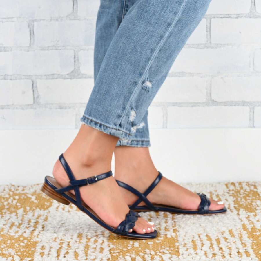 Womens Ankle Strap Low Block Heel Sandals - Blue - View 1