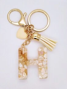 1pc Women's Beige Resin Keychain With Droplet Letter, Heart & Tassel Design, Creative Keyring Bag Charm, Gift For Friends Valentine's Day Valentines Car Accessories Backpack For School Cute Goth Y2k