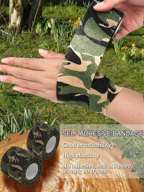 Camouflage Self-Adhesive Bandage, Portable Breathable Elastic Finger Toe Protective Wrapping Bandage For Sports (Serrated, Adhesive-Free Boxing Wrapping Band), Sports Adhesive Cloth For Judo/Kickboxing Foot Care Products, Anti-Friction Wrapping Band Gym Accessories Sales Sports Tape