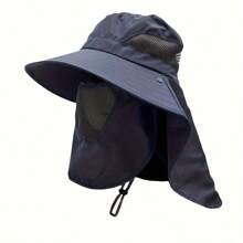 1pc Outdoor Sun Hat With Removable Face Cover, UV Protection Wide Brim Hat With Neck Flap For Hiking, Climbing, Fishing
