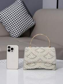 Faux Pearl Evening Bag Handbag, Elegant And Fashionable Style, Suitable For Different Occasions, Tready Bride Bag Tready Bride Bag, Perfect For Party, Wedding, Prom, Dinner/Banquet, Matching With Wedding Dress, Formal Dresses, Prom Dress, Birthday Dress, Party Dress, Excellently Matching With Party Dresses For Women, Essential Wedding Items, Perfectly Matching With Graduation Dress, Prom Dresses, Glamorous Rhinestone Bag, Elegant Pearl Clutch, Prom Bag, Perfectly Matching With Bridal Party