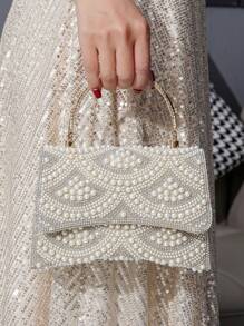 Faux Pearl Evening Bag Handbag, Elegant And Fashionable Style, Suitable For Different Occasions, Tready Bride Bag Tready Bride Bag, Perfect For Party, Wedding, Prom, Dinner/Banquet, Matching With Wedding Dress, Formal Dresses, Prom Dress, Birthday Dress, Party Dress, Excellently Matching With Party Dresses For Women, Essential Wedding Items, Perfectly Matching With Graduation Dress, Prom Dresses, Glamorous Rhinestone Bag, Elegant Pearl Clutch, Prom Bag, Perfectly Matching With Bridal Party