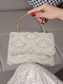 Faux Pearl Evening Bag Handbag, Elegant And Fashionable Style, Suitable For Different Occasions, Tready Bride Bag Tready Bride Bag, Perfect For Party, Wedding, Prom, Dinner/Banquet, Matching With Wedding Dress, Formal Dresses, Prom Dress, Birthday Dress, Party Dress, Excellently Matching With Party Dresses For Women, Essential Wedding Items, Perfectly Matching With Graduation Dress, Prom Dresses, Glamorous Rhinestone Bag, Elegant Pearl Clutch, Prom Bag, Perfectly Matching With Bridal Party