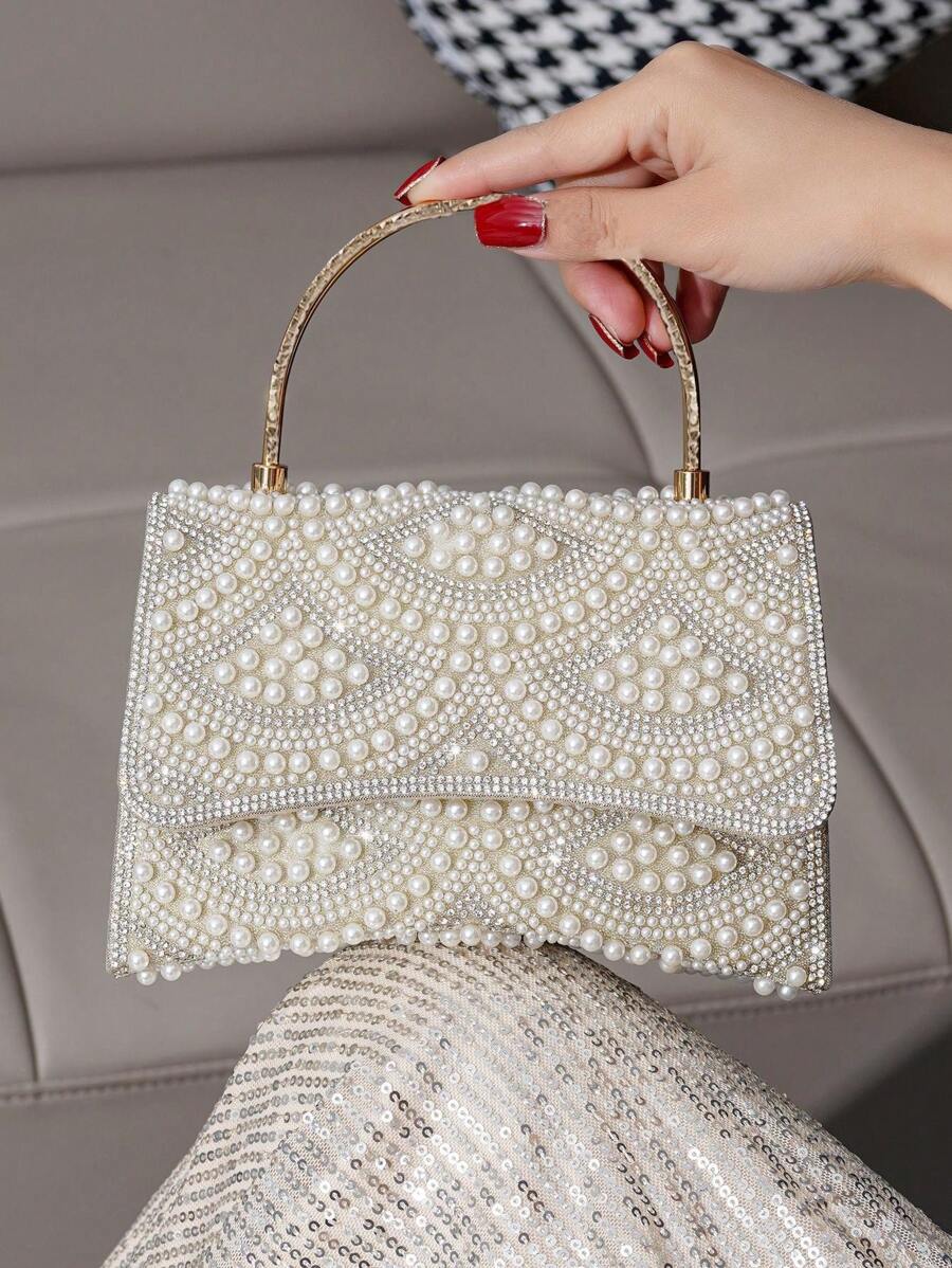 Faux Pearl Evening Bag Handbag, Elegant And Fashionable Style, Suitable For Different Occasions, Tready Bride Bag Tready Bride Bag, Perfect For Party, Wedding, Prom, Dinner/Banquet, Matching With Wedding Dress, Formal Dresses, Prom Dress, Birthday Dress, Party Dress, Excellently Matching With Party Dresses For Women, Essential Wedding Items, Perfectly Matching With Graduation Dress, Prom Dresses, Glamorous Rhinestone Bag, Elegant Pearl Clutch, Prom Bag, Perfectly Matching With Bridal Party