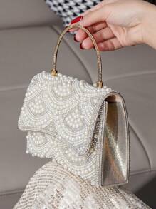 Faux Pearl Evening Bag Handbag, Elegant And Fashionable Style, Suitable For Different Occasions, Tready Bride Bag Tready Bride Bag, Perfect For Party, Wedding, Prom, Dinner/Banquet, Matching With Wedding Dress, Formal Dresses, Prom Dress, Birthday Dress, Party Dress, Excellently Matching With Party Dresses For Women, Essential Wedding Items, Perfectly Matching With Graduation Dress, Prom Dresses, Glamorous Rhinestone Bag, Elegant Pearl Clutch, Prom Bag, Perfectly Matching With Bridal Party