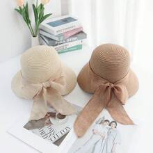 蝴蝶結遮陽帽，極致防曬寬簷編織沙灘帽，完美時尚造型必備 - 彩色 - 查看 4