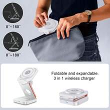 三合一磁吸无线充电支架，支持15W快充，兼容 17/17 Pro/17 Pro Max/Air/16/16 Pro/16 Pro Max/16 Plus/15/15 Pro/15 Pro Max/15 Plus/14/14 Pro/14 Pro Max/14 Plus/13/13 Pro/13 Pro Max/13 Mini/12/12 Pro/12 Pro Max/12 Mini，以及Ultra/SE/11/10/9/8/7/6/5/4/3/2/4/3/Pro/Pro 2，可折叠磁吸无线充电板/底座