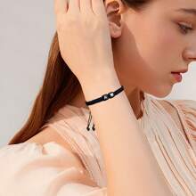 1 pieza Pulsera trenzada negra con cuerda de nudo plano y cuentas con forma de corazón de acrílico, para San Valentín - Pulsera - Ver 4