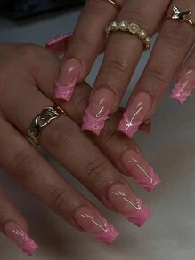 Get Glamorous With, 24pcs 3D Gel Makes White French And 3d Flower Design Square Acrylic Press On Nails, Contain 1pc Jelly Glue And 1pc Nail File, Easy To Wear Nail Art Set For Woman Girl Daily Work Festivals, Party