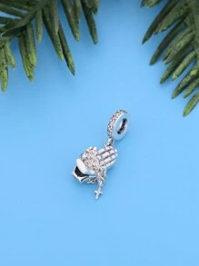 HuooNew 1 chiếc Dây chuyền cầu nguyện thánh giá bằng bạc Sterling 925 Zirconia có mặt dây chuyền đính hạt, trang sức Unisex cho bữa tiệc - Bạc - Xem 2
