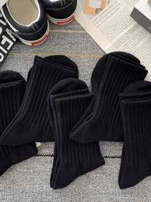 5 双女士春秋新款休闲中筒高尔夫袜（情侣款） - 黑與白 - 查看 3