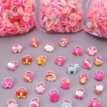 10/25/36/50/100 件儿童卡通戒指，哑光饰面戒指，适合女孩扮演和装扮，适合女儿和孙女的彩色戒指，生日/派对礼物，儿童节日礼物