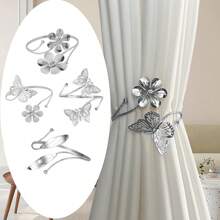 1/2 piezas sujetadores de cortinas con diseño de mariposa de flores metálicas y hojas de árbol, decoración de ventana del hogar, la cocina, oficina y patio - Plateado - Ver 2
