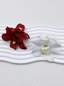 2 chiếc kẹp tóc trang trí hoa giả, phụ kiện tóc cho nữ và bé gái, quà tặng ngày Valentine, kẹp tóc càng cua, kẹp tóc cài đầu, đồ dùng học tập, phụ kiện đội đầu, ghim cài tóc - Đỏ & Trắng - Xem 3