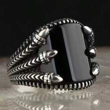 1pc Vintage Personalized Artificial Gemstone Decorated Silver-Color Alloy Ring Suitable For Men's Daily Punk Style