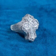 1 Piece Hip Hop Jewelry Iced Out Cubic Zirconia Prong Setting Flowers Tripe Baguette Ring Silvery For Men Real Silver Plated Necklace - Silver - View 16